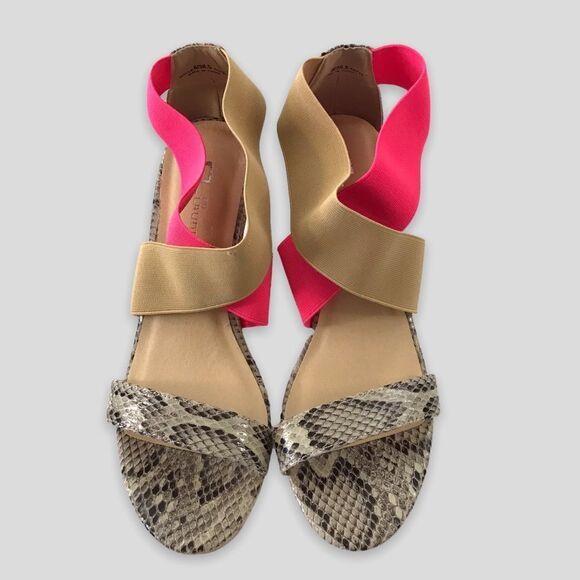 CL by Laundry 8 Platform Wedge‎ Sandal Multi Tone Elastic Strappy Pink Snakeskin - Picture 2 of 8